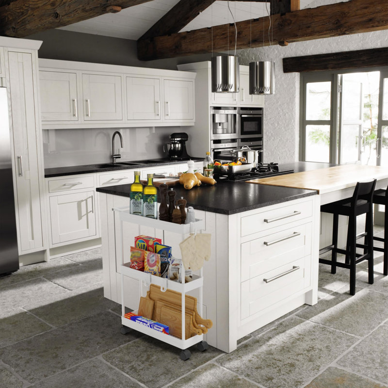 3-Tier Slim Rolling Cart with Handle (White), White