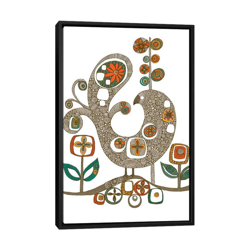Folk Bird, impression sur toile tendue, Toile avec cadre noir, H 48 po x l 32 po x P 1,5 po
