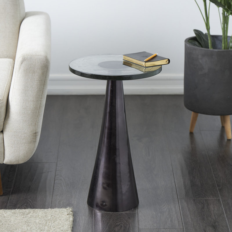 Sherborn Glass Top End Table, 21.65" H x 13.75" W x 13.8" D, Black