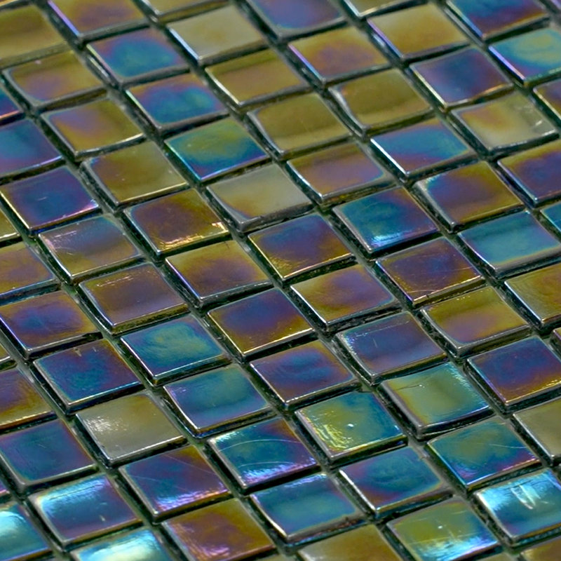Skosh 0.6" x 0.6" Glass Grid Mosaic Wall & Floor Tile , Rainbow Green