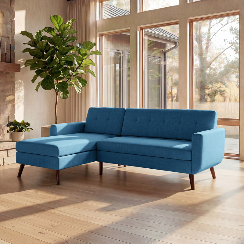 Canapé modulaire rembourré 80 po Mid-Century L 80 po Mid-Century, Lin bleu
