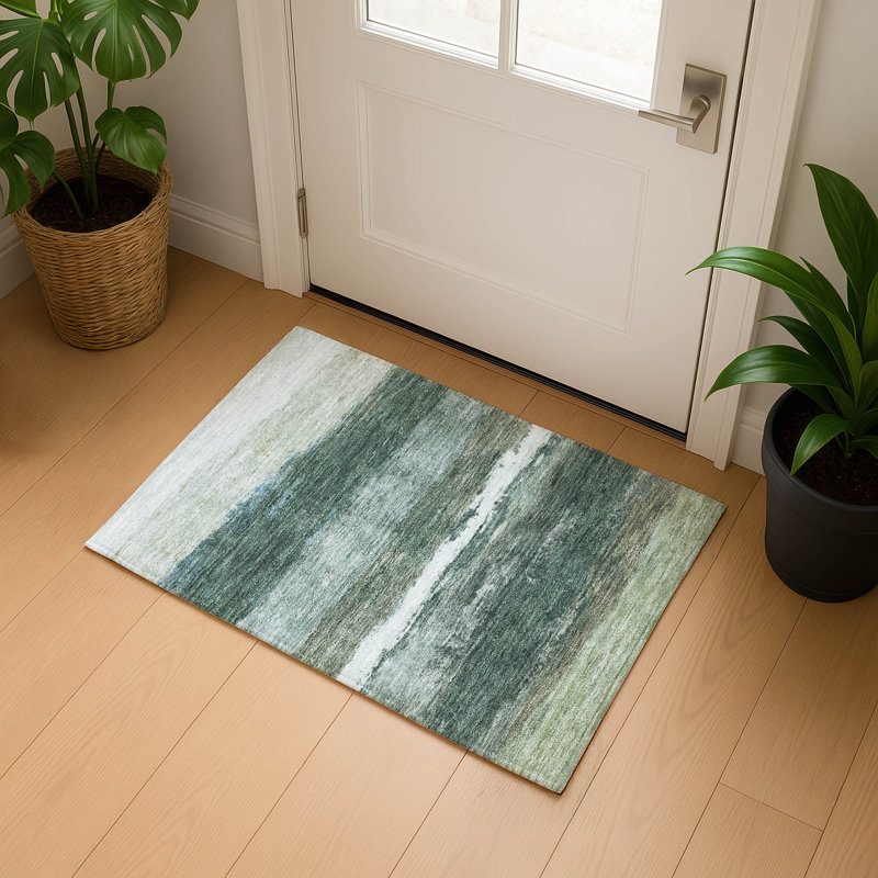 Premium Machine Washable Mayfield Striped Rug, 1'8" x 2'6", Aloe