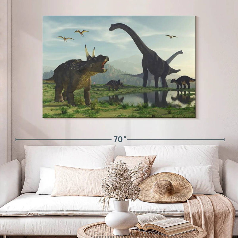 Monde des dinosaures, H 34 po x l 51 po