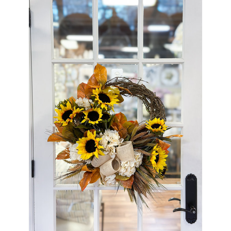 23" Sunflower and Hydrangea Fall Wreath