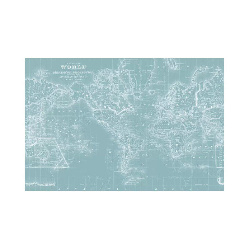 World Map On Aqua - Wrapped Canvas Print, 45.72cm H x 66.04cm W x 1.91cm D