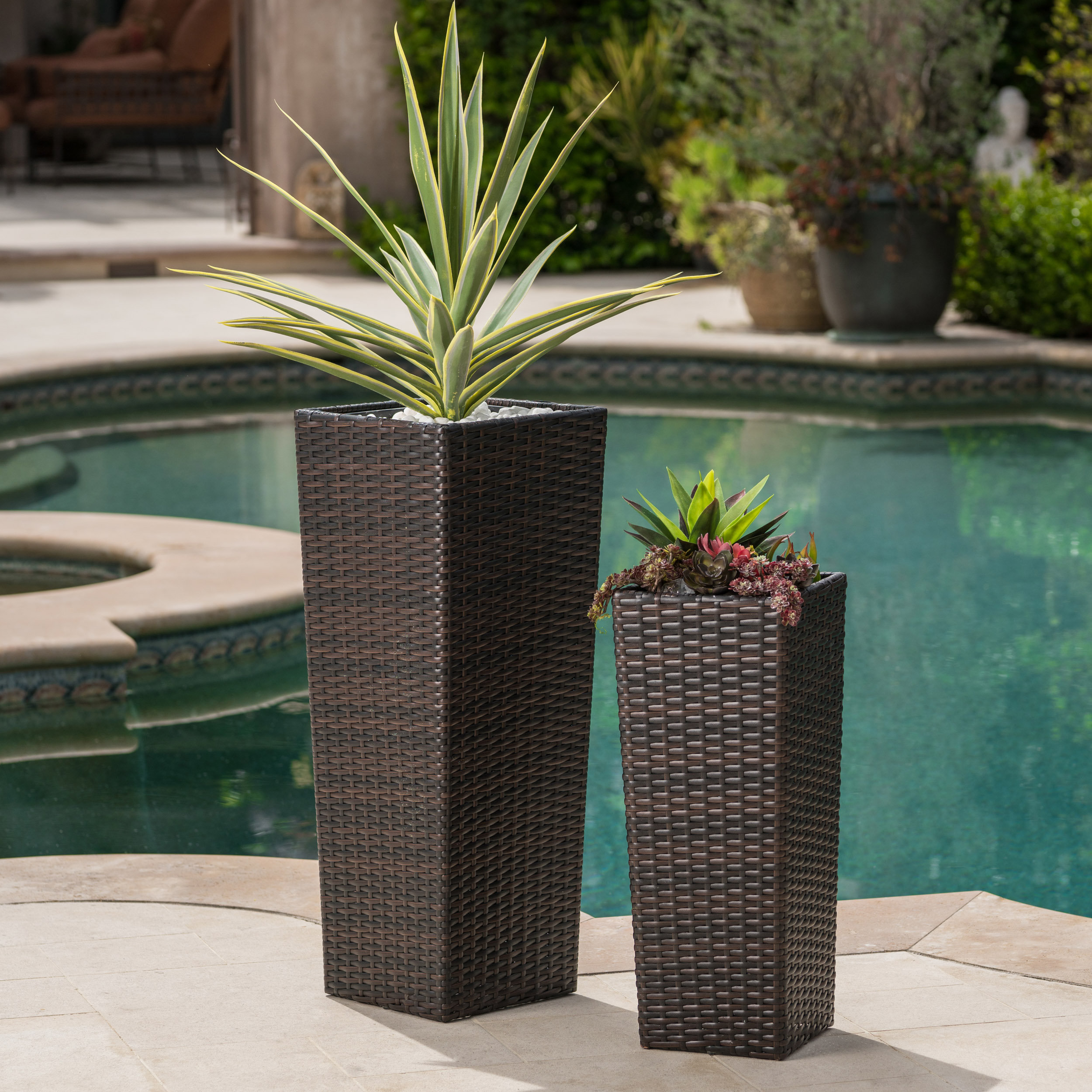 Bay Isle Home™ Decatur 2-Piece Wicker Pot Planter Set & Reviews | Wayfair