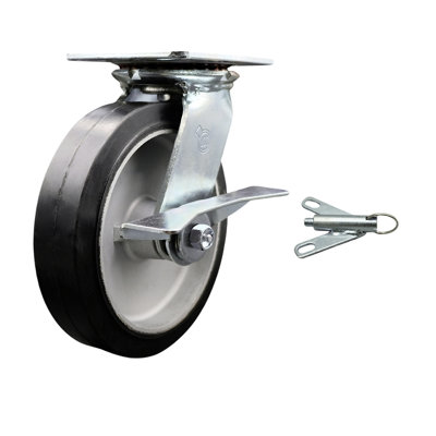 Rubber on Aluminum Caster with Ball Bearing and Brake/Swivel Lock