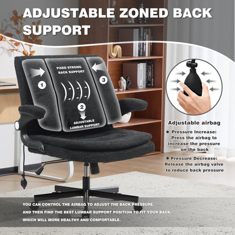 Modern Cross Legged Office Chair With Adjustable Armrest And Swivel Wheels, Black