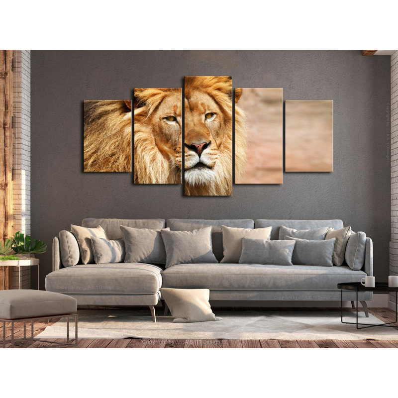 Yeniel le roi des bêtes sur toile, reproduction de 5 pièces, H 40 po x l 80 po x P 0,7 po, Orange multicolore