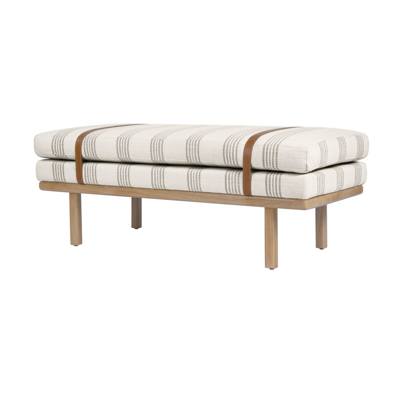 Banc rembourré Azayvion avec base en bois, Light Brown Stripes