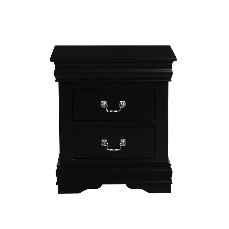 Table de chevet noire en bois massif avec 2 tiroirs spacieux pour une utilisation à l'intérieur de la chambre 2 dans une pièce tendance