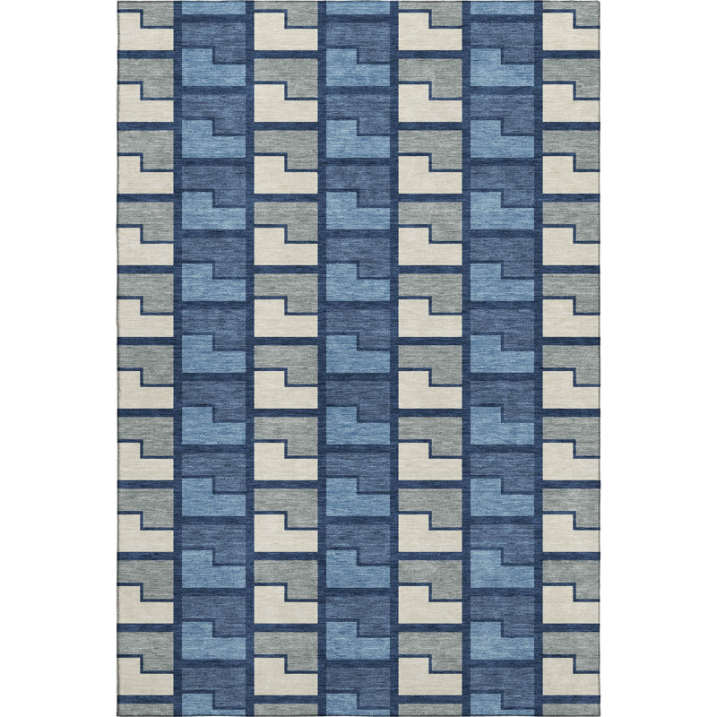 Premium Machine Washable Mayfield AMF2417 Geometric Rug, Navy, 10' x 14'