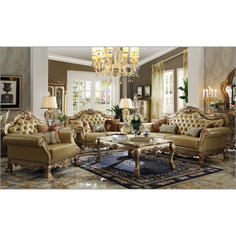 Dresden Gold Patina Rectangular Wood Coffee Table with Storage