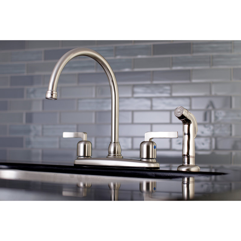 Kingston Brass Centurion Two-Handle 4-Hole 8" Centerset Kitchen Faucet with Side Sprayer, Brushed Nickel