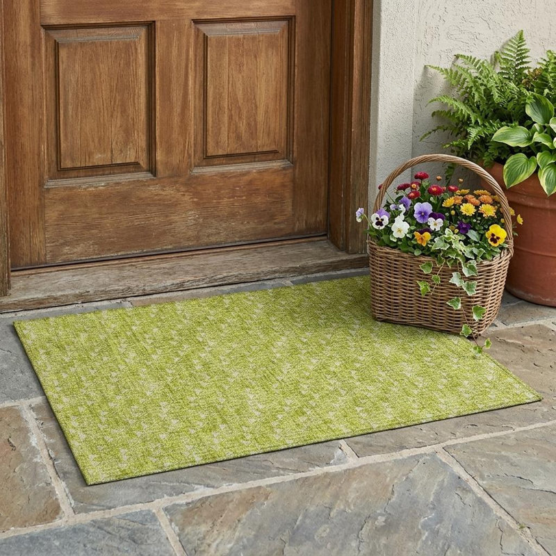 Tapis extérieur géométrique lavable antidérapant 2 pi x 3 pi vert mousse