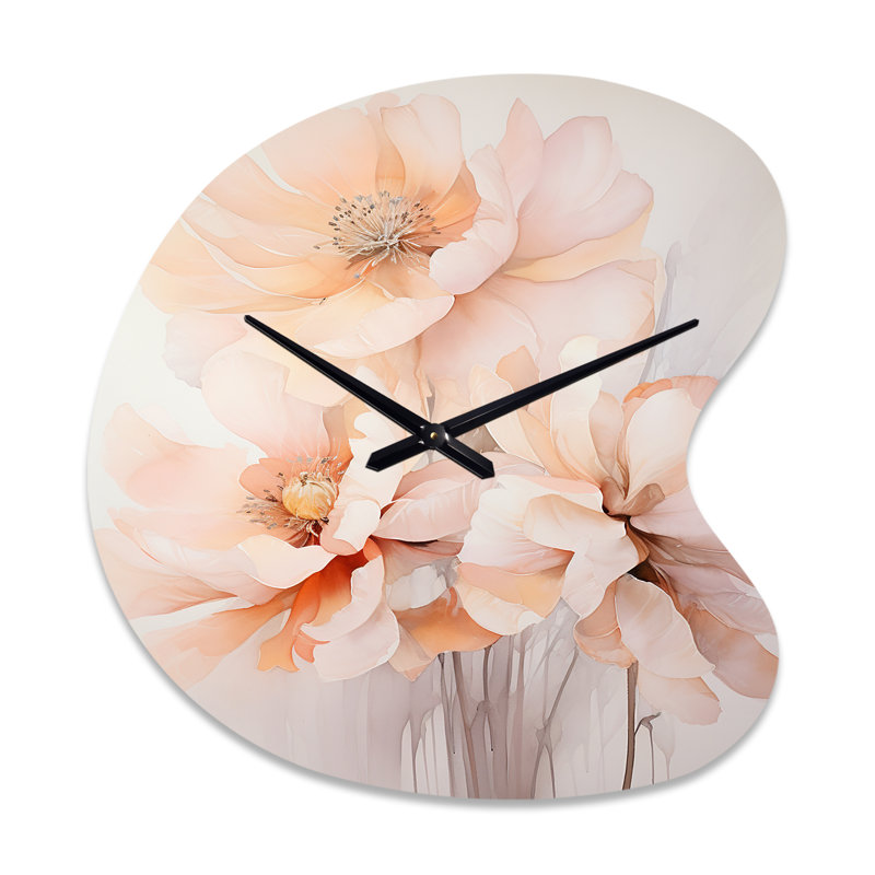 Crème orange abstrait nature morte - horloge murale asymétrique moderne en métal, impression d'horloge murale de forme libre