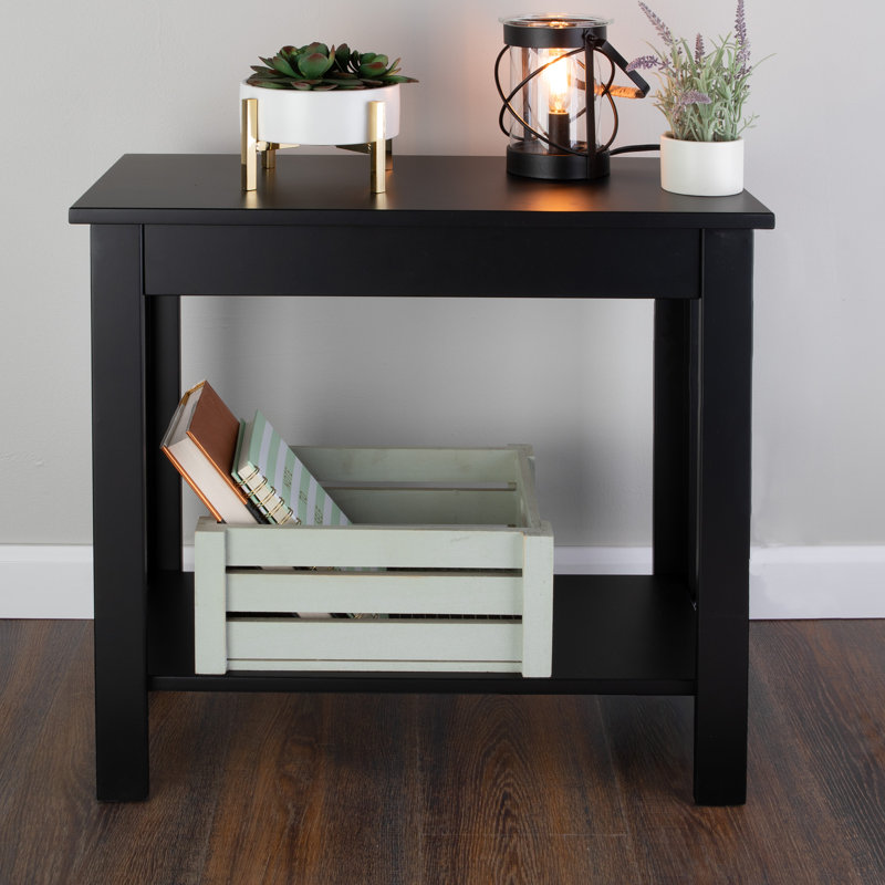 Narrow Side Table with Charging Station - Small End Table with 2 USB Ports, 2 Power Outlets, and Storage Shelf - Slim Nightstand for Living Room, Bedroom, or Small Spaces (BLACK)