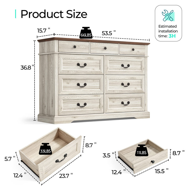 August Grove Dugazon Wood Bedroom Dresser Farmhouse Drawer Chest ...