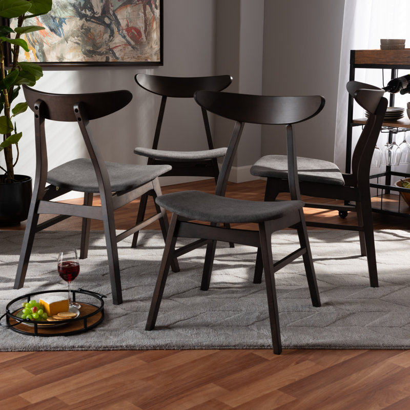 Chaise d'appoint à dossier en échelle en bois massif Chikamara, Gris foncé