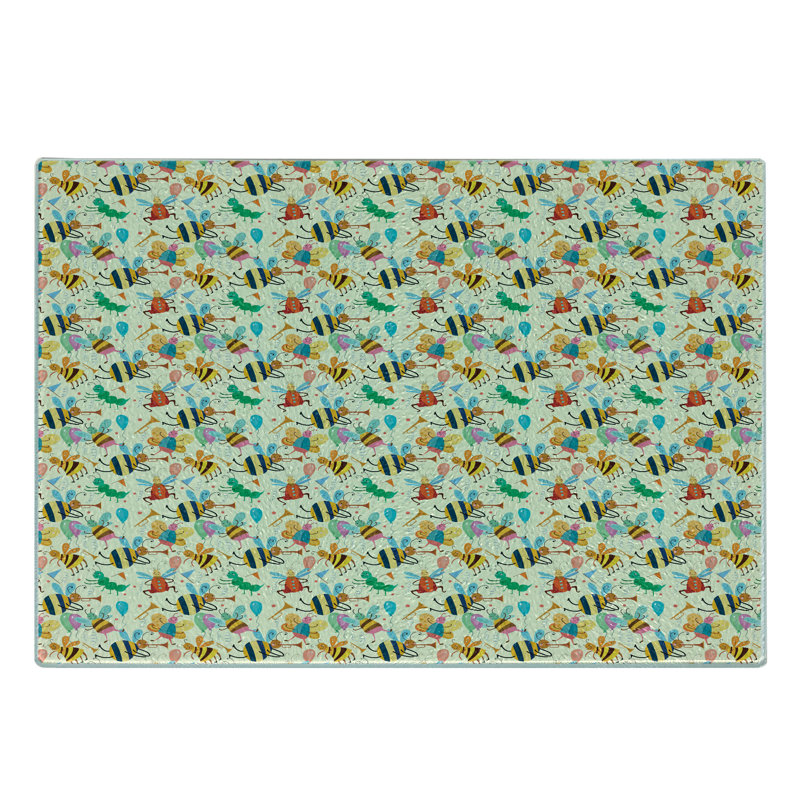 Ambesonne Bee Tempered Glass Cutting Board Partying Dancing Bumblebee Multicolor