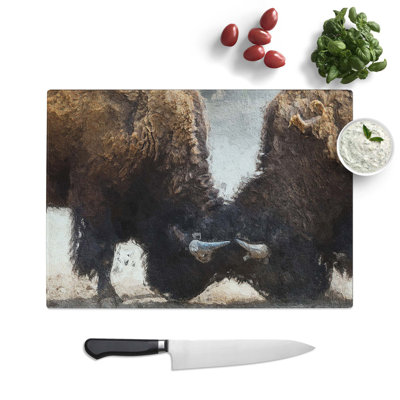 Tempered Glass Battling Bison Chopping Board
