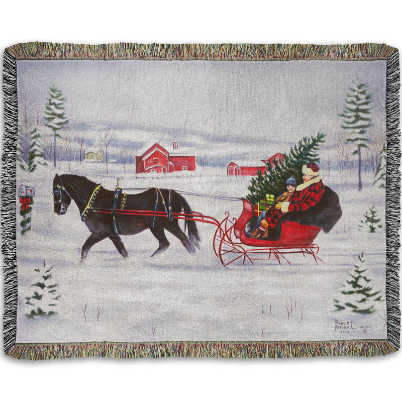 Jeté tissé, veille de Noël par Robert Andrea, Veille de Noël blanc / bleu, L 52 po x l 37 po