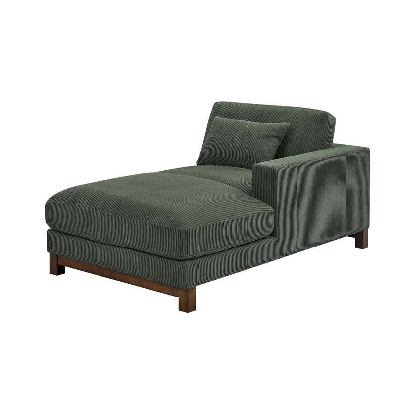 Chaise longue rembourrée Jadda, Accoudoir à droite (vu de face), Velours côtelé vert foncé