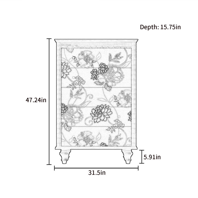 Commode décorative à cinq tiroirs Retro, Brun