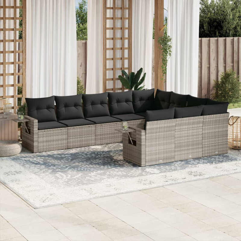  Ensemble de canapé de jardin en rotin PE gris clair, acier thermolaqué, polyester