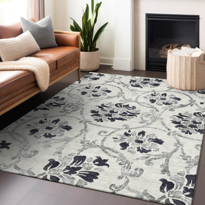 Premium Machine Washable Prisco Black Rug, Rectangle 5' x 7'6"