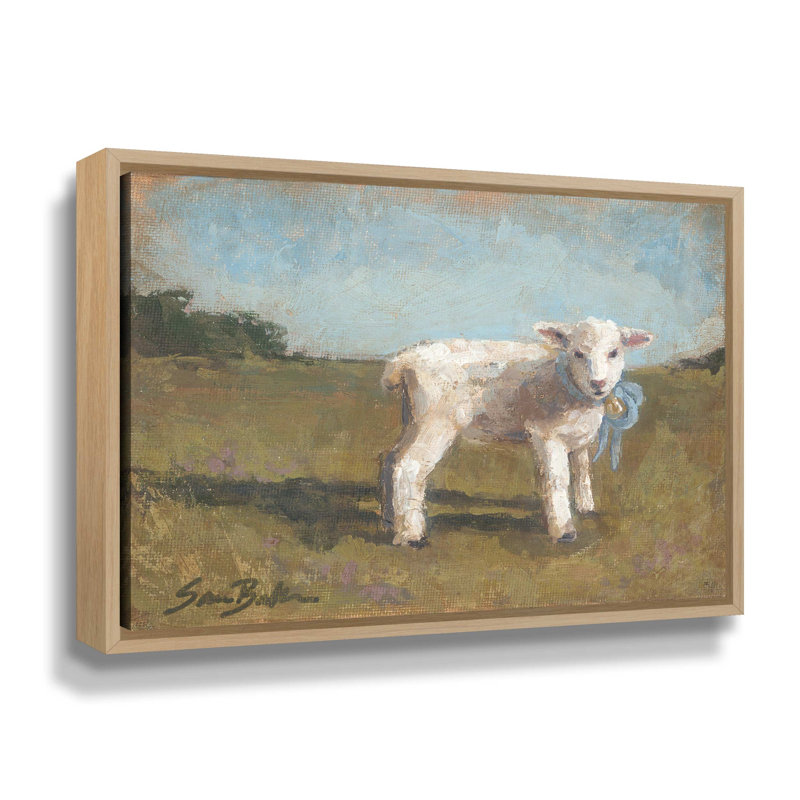 Petit agneau III sur toile, Cadre flottant en chêne blanc, H 24 po x l 32 po x P 2 po