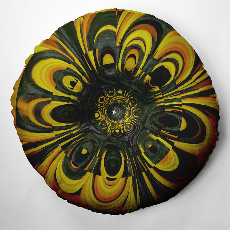 38 - Coussin de sol touffeté à motif de grandes fleurs jaunes bohémiennes et éclectiques, 30 po x 30 po