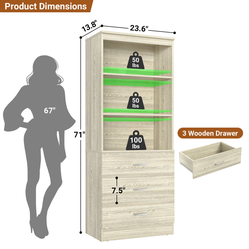 23.6" Closet System with Wooden Drawers, White Oak