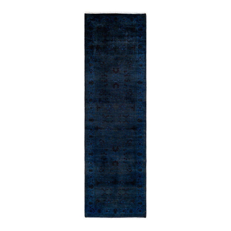 Tapis bleu marine noué à la main de conception unique Chimel