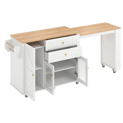 Rolling Kitchen Island with Drop Leaf Wood Top Storage Cabinet Mobile Prep Station for Home Bar Drawers and Shelves