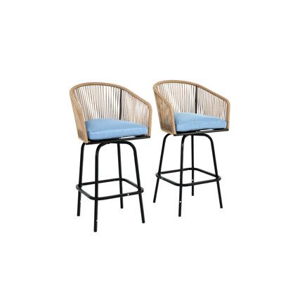 2 tabourets de bar de patio tous temps bleus avec - pour les espaces extérieurs comme le jardin, la piscine, la terrasse et l'attribut d'assemblage rapide des chaises de balcon, facile à monter