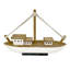 Statue de bateau de pêche côtière en bois, blanche et naturelle avec un gréement de corde, 13,5 pouces de large