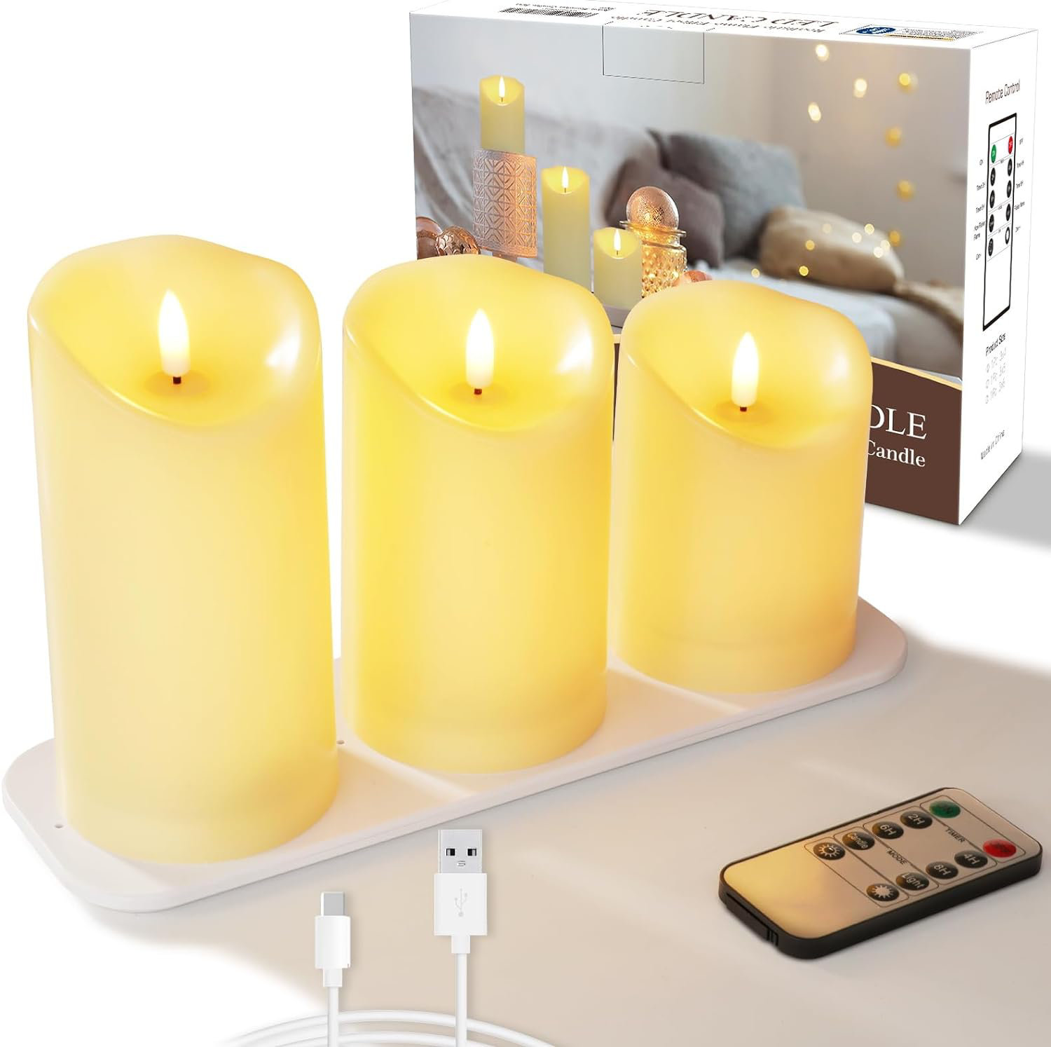 The Holiday Aisle® Rechargeable Flameless Candles, Battery Operated LED ...