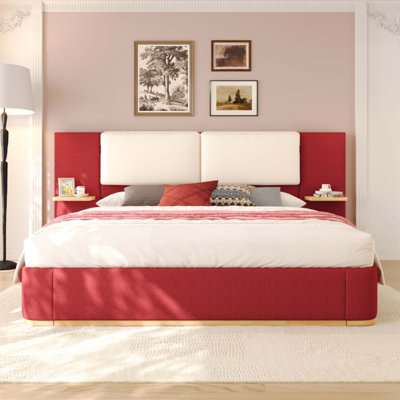 Upholstered Platform Bed With Panel, Stable Frame, No Box Spring, Easy Assembly, Soft Rounded Corners, And Integrated Shelves