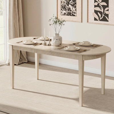 Round Dining Table For 4-6, 72.9In Long Large Kitchen Table With Fluted Apron, 7.4 Ft Modern Kitchen Table With Sturdy Wooden Frame Dinner Tables For Dining Room, Kitchen, Living Room,