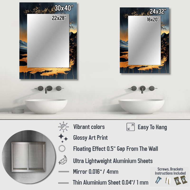 «Gold Simplicity In Black African Tree I», miroir mural décoratif Arican Tree, 32 po x 24 po
