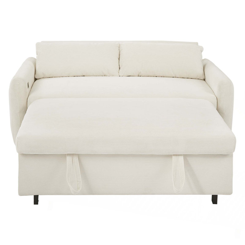 57.48" Pull-out Sofa Bed Convertible Couch 2 Seat Loveseat Sofa Modern Sleeper Sofa with Two Throw Pillows and USB Ports for Living Room
