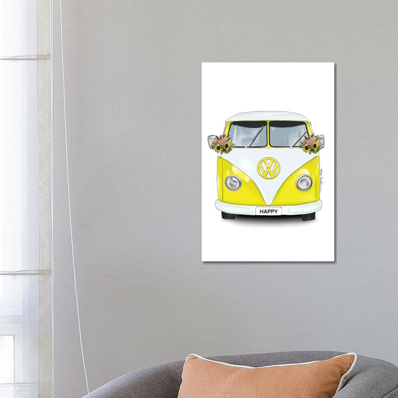 Happy Kombi Yellow by Elza Fouche - Wrapped Canvas Painting, 66.04 cm H x 45.72 cm W