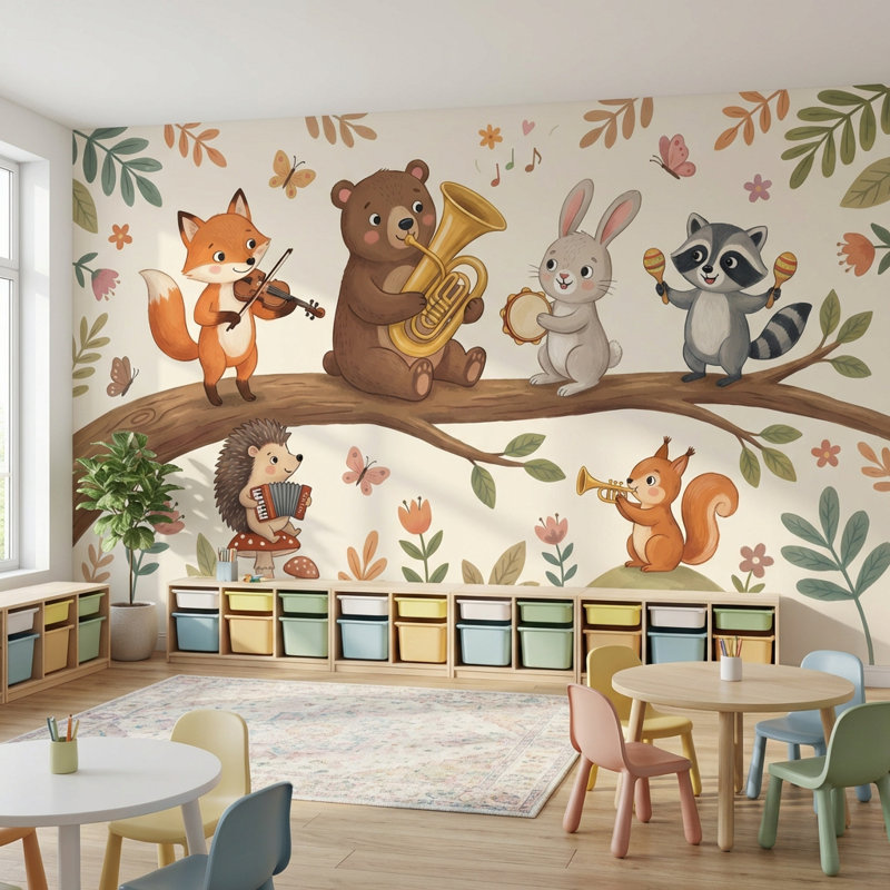 Animals Wallpaper Music Nature Wall Mural, 160 po x 108 po, Peler et coller