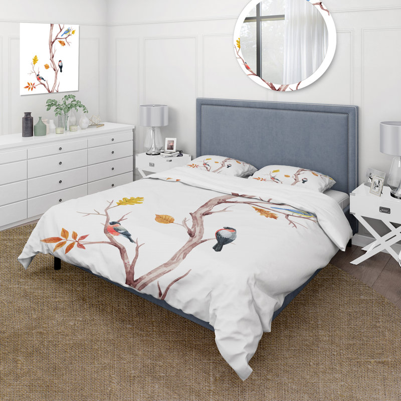 «Little Birds On The Tree Branches IV» - Ensemble de housse de couette traditionnel - Microfibre de polyester