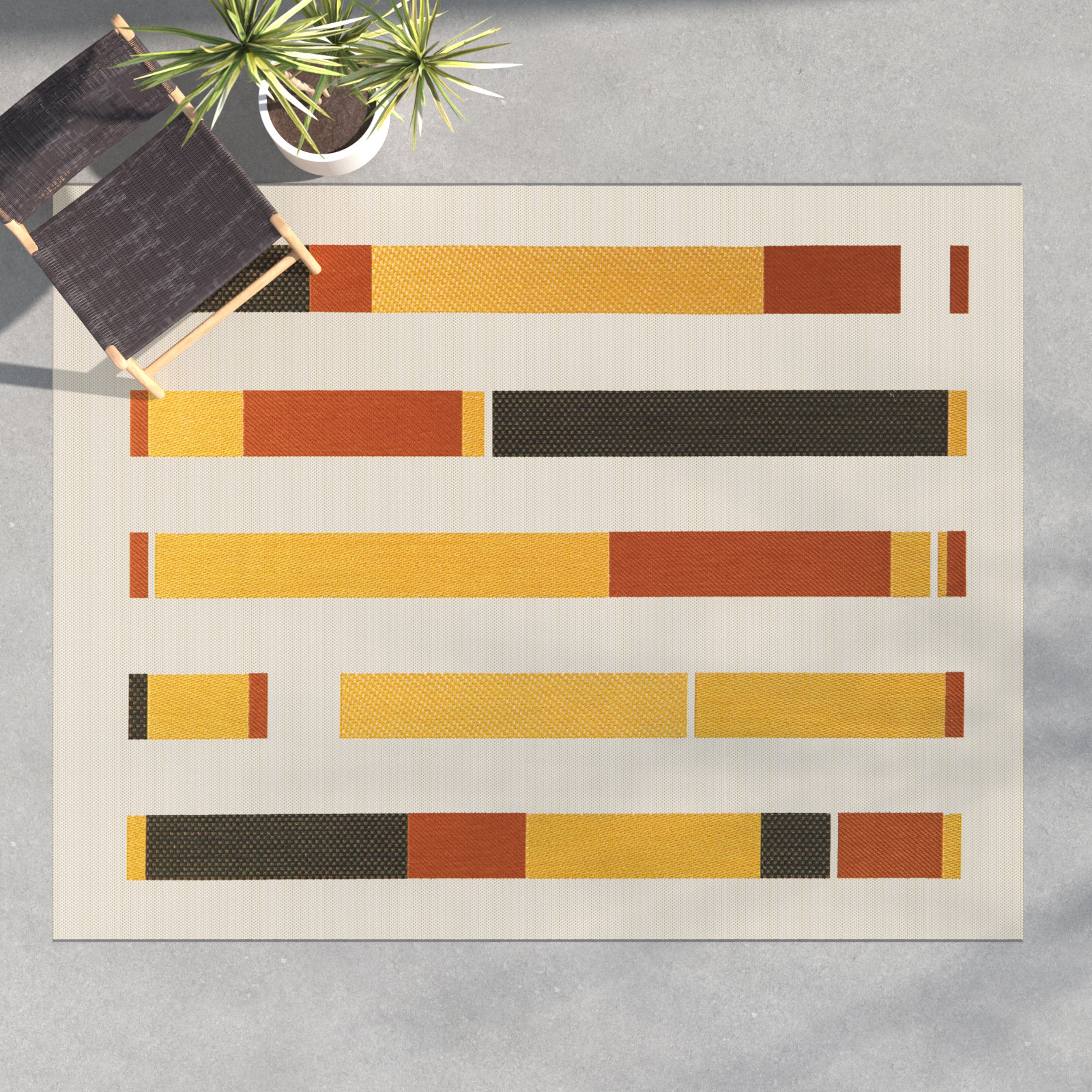 Kenno Yellow/Orange/Black Indoor/Outdoor Area Rug, Rectangle 5'3" x 7'