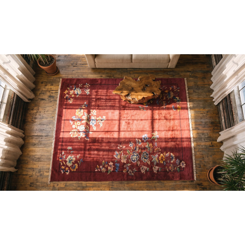 Antique Purple Color Floral Pattern Chinese Art Deco Rug