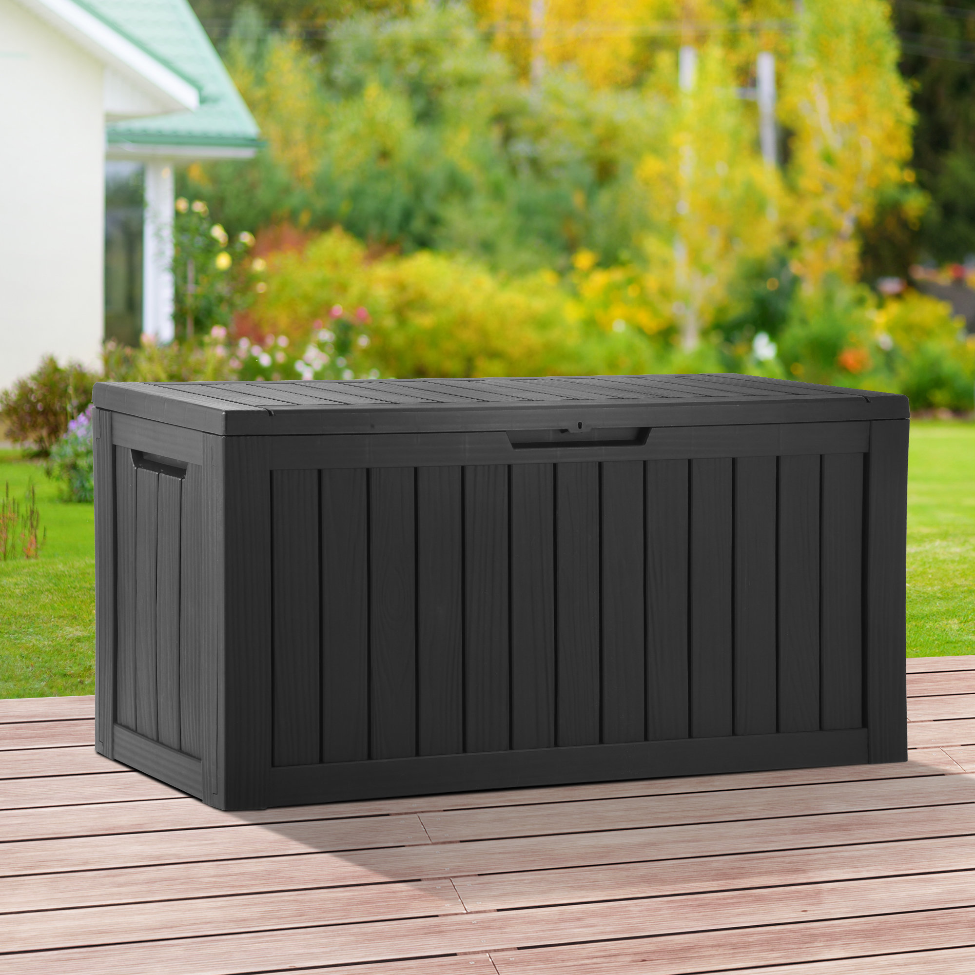 Balconera 80 Gallon Water Resistant Resin Lockable Deck Box in Black ...