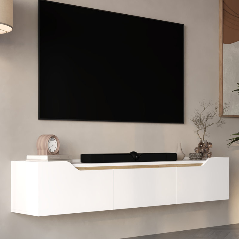 Meuble télé flottant avec 3 armoires Newa, Blanc