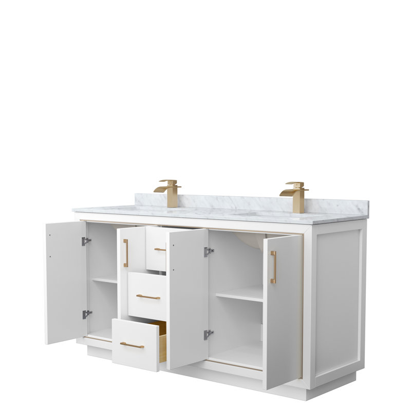 Icon 72" Double Bathroom Vanity Set, Brushed Nickel, White, 66"